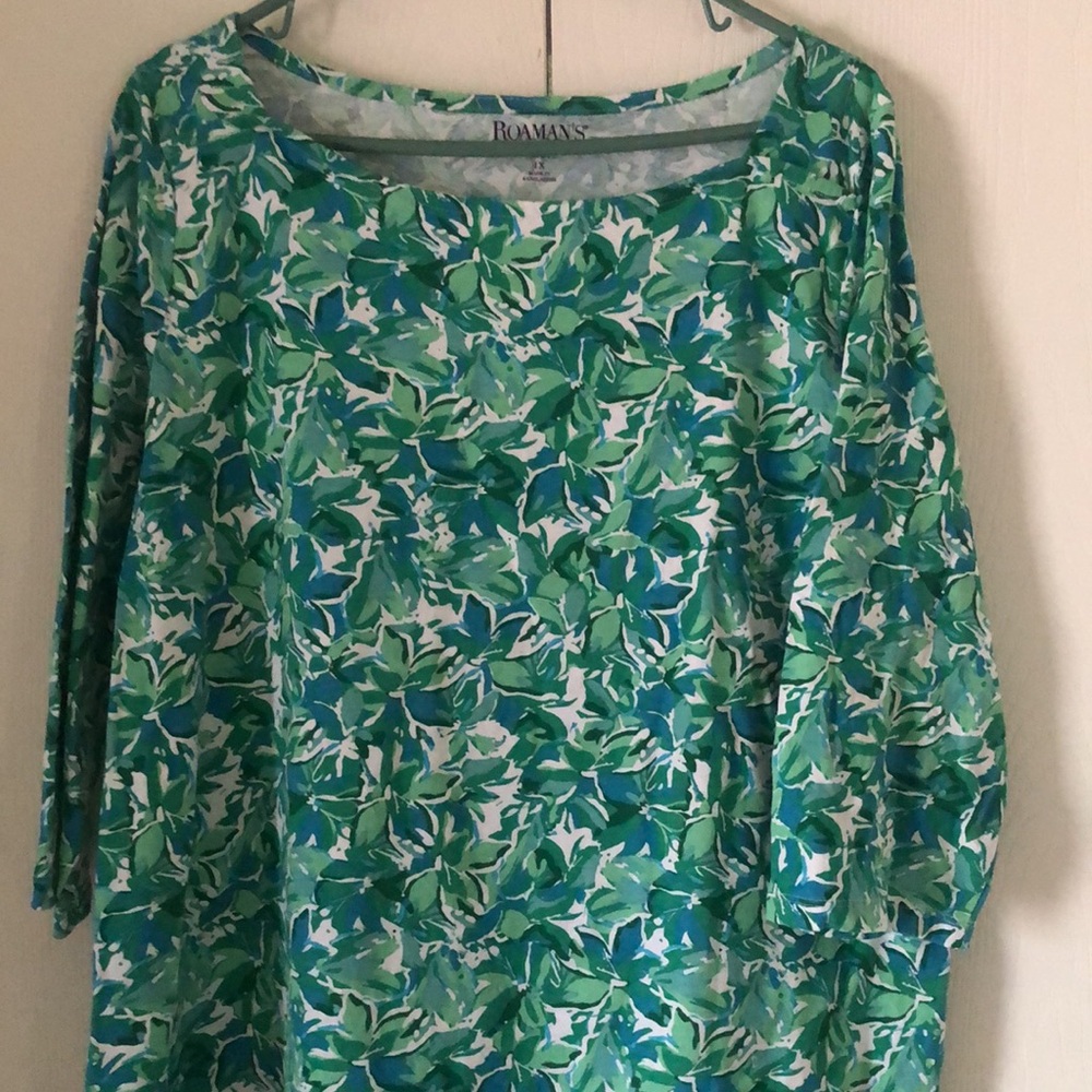 Romans spring Green and Blue Patterned plus Size abstract tunic blouse